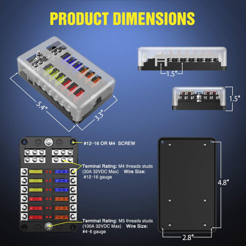 12-Way Blade Fuse Block with LED Indicator and Waterproof 1