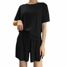 Women's Black Lounge Set XL Round Neck Loose Pajama Set