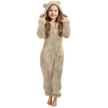 Fleece Romper Suit with Hood and Cat Ears 3-12 Years Beige