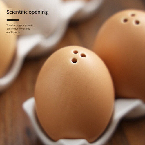 Ceramic Salt and Pepper Shakers Brown Egg Shape with Stand 1