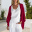 Women's Solid Cardigan Casual Top Red XXL 4