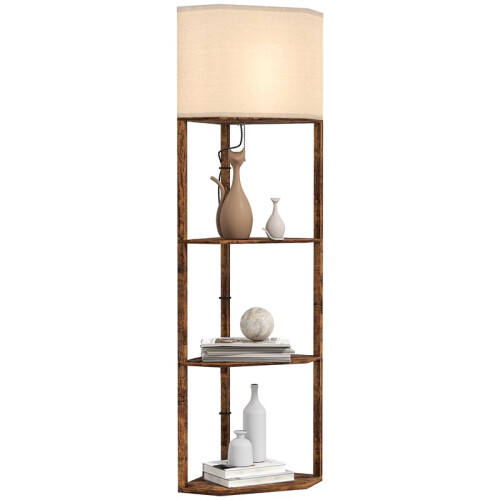 Corner Floor Light, with Shelves - Wood-Effect 1