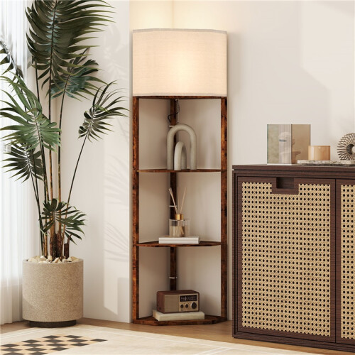 Corner Floor Light, with Shelves - Wood-Effect 2