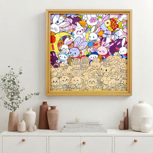 Bunny-Shaped Wooden Jigsaw Puzzle with Paint Pen 2