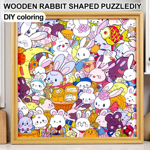 Bunny-Shaped Wooden Jigsaw Puzzle with Paint Pen 1