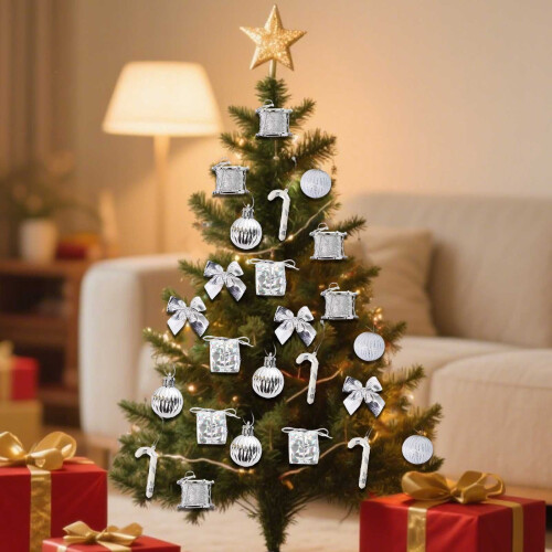 Christmas Tree Bauble Ornament Set Silver 24 pcs 2