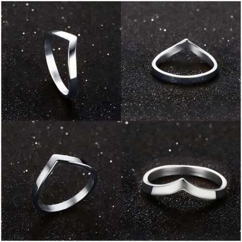Stackable Chevron Stainless Steel Rings Gold Silver CZ Plain 1