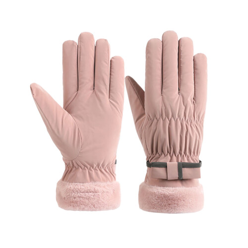 Women's touchscreen warm gloves fleece-lined windproof pink 2