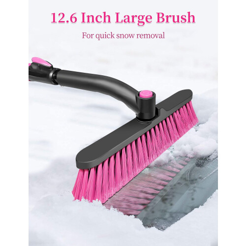 Snow Brush and Ice Scraper 44 inch Extendable Foam Grip Pink 2