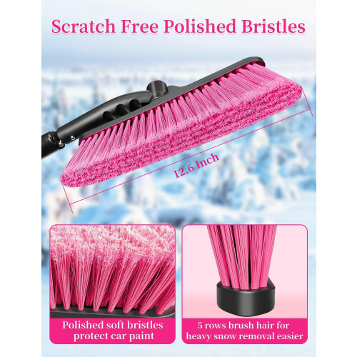 Snow Brush and Ice Scraper 44 inch Extendable Foam Grip Pink 1