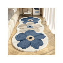 Nordic Floral Plush Area Mat Blue Beige 24x36 Inch