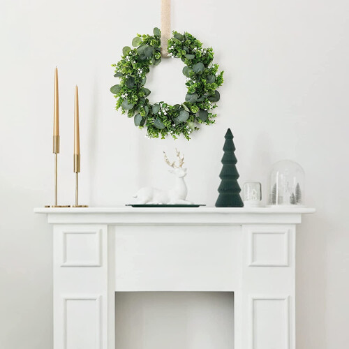 Artificial Eucalyptus Wreath 17 Inch Green with White 1