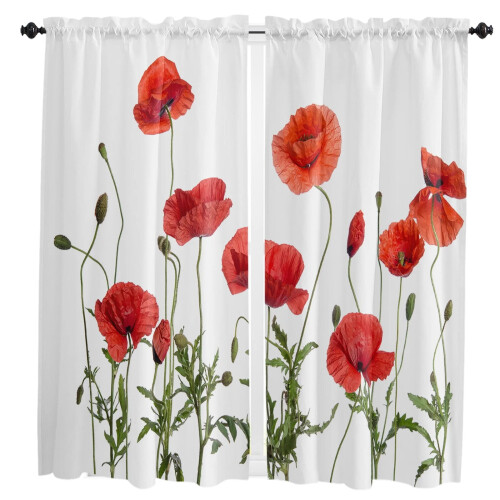 Red Corn Poppy Flower Curtains 2-Pack 1