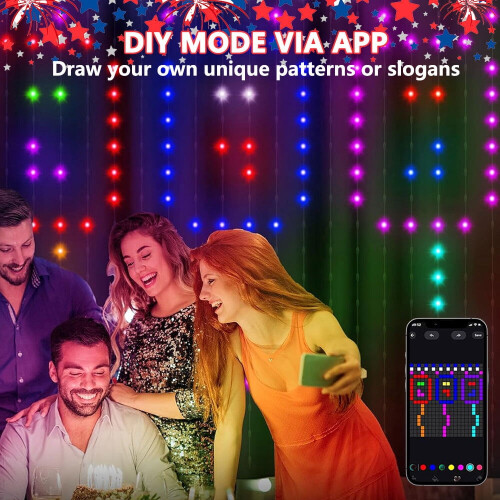 Smart LED Curtain Lights 400 LEDs 6.6x6.6 ft Color-Changing 1
