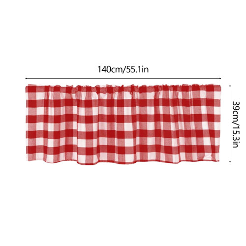 White Red Lattice Curtain with Rod Pocket for Kitchen 1