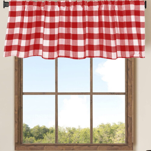 White Red Lattice Curtain with Rod Pocket for Kitchen 2