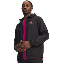 (L, Black/Pink) Under Armour Mens Sportstyle Water Resistant Long-Sleeved Windbreaker