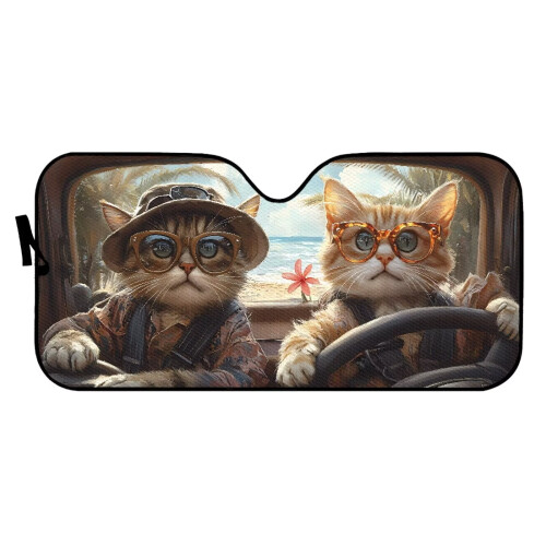 Funny Cat Hawaii Car Sunshade for Windshield 1 Pack 1