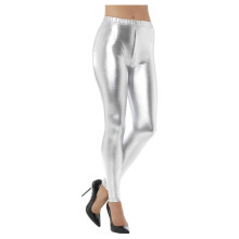 (L, Silver) Smiffys Womens/Ladies 80s Disco Metallic Leggings
