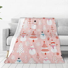 Snowman Sherpa Throw Blanket Pink Dots 50x60 Inches