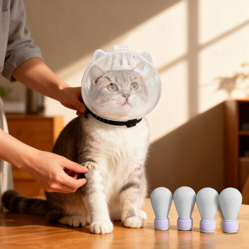 Cat Muzzle Breathable Transparent Head Cover with 4 2