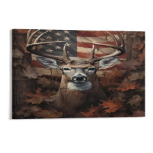 Camo Deer American Flag Canvas Print 12x8 inch