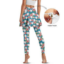 Hibiscus Pink Skorted Leggings for Women Full-Length