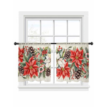 Red and White Floral Sheer Curtains 52x54 Inch Pine Cone