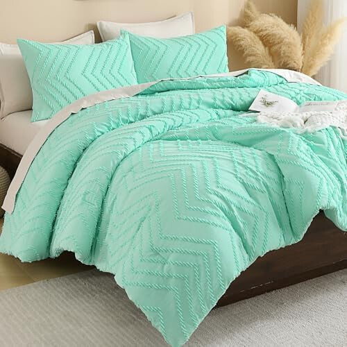 Mint Green King Comforter Set Boho Tufted 3-Piece