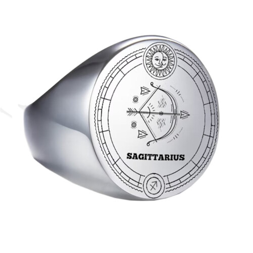 Stainless Steel Zodiac Wedding Band Silver Sagittarius Size