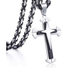 Men's Cross Pendant Necklace Stainless Steel Byzantine