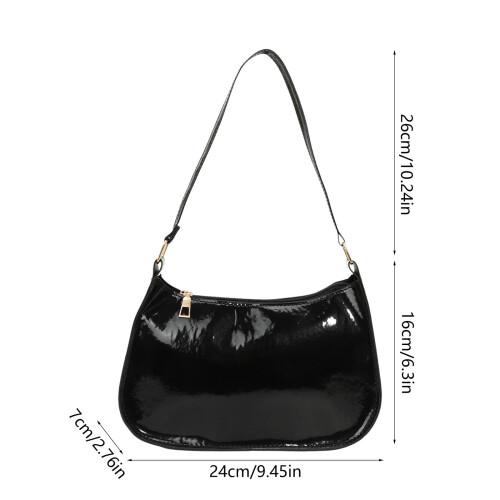 Pochette en cuir verni noir, mini sac hobo 2
