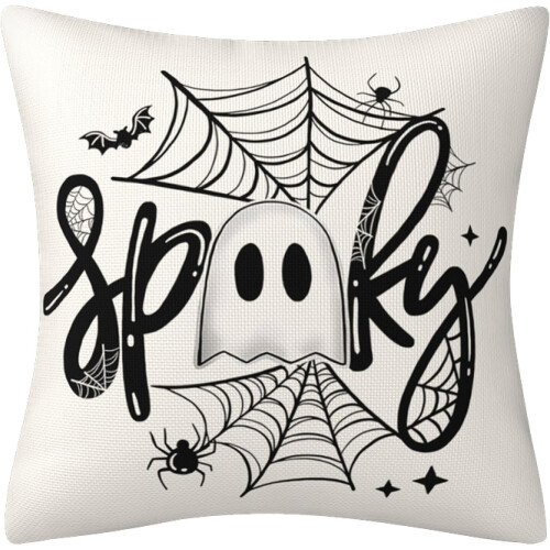 Set di 4 federe per cuscini Halloween Boo, 45x45 cm, in lino 1
