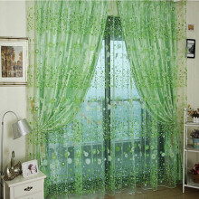 Semi-Sheer Floral Tulle Curtain Green 78x39 inch