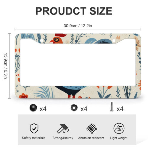 Rustic Watercolor Chicken License Plate Frames Aluminum 2 2