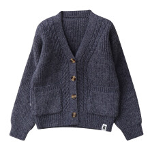 Dark Royal Blue Crochet Knit Cardigan for Kids, Long