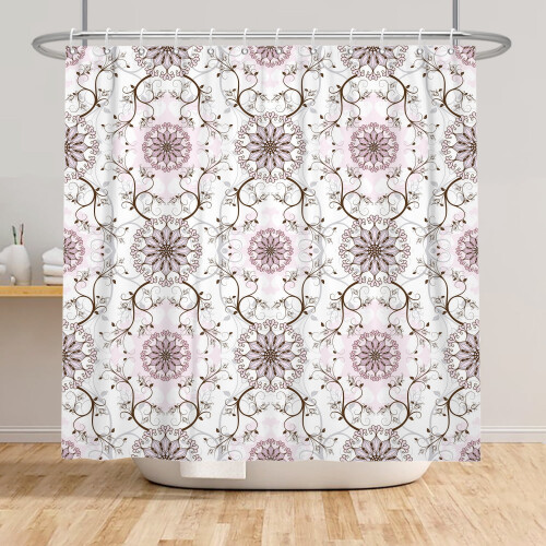 Mizhona Boho Duschdraperi Rosa Blommig Polyester 72x78cm 1
