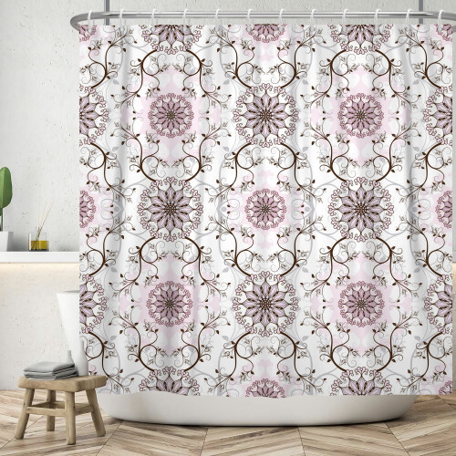 Mizhona Boho Duschdraperi Rosa Blommig Polyester 72x78cm 2