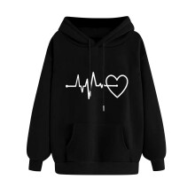 Women's Heart-Printed Zip-Up Hoodie Long Sleeve Pullover