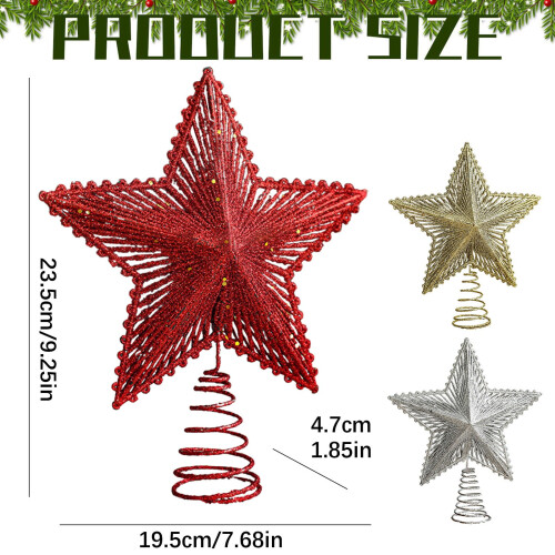 Star Christmas Tree Topper 8 Inch Red Silver Gold 2