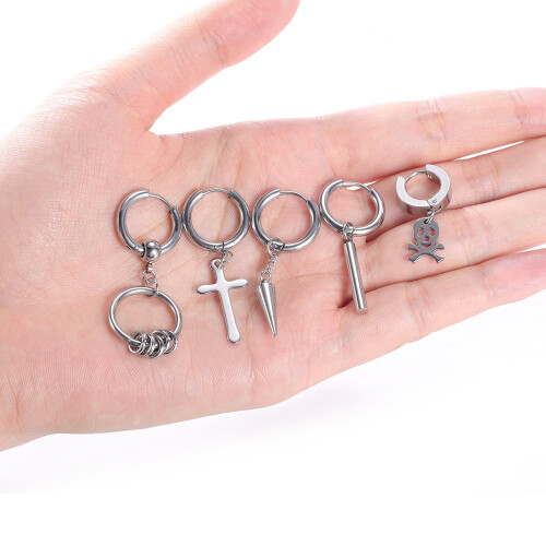 Punk Cross Hoop Earrings Set 6 Pieces 1