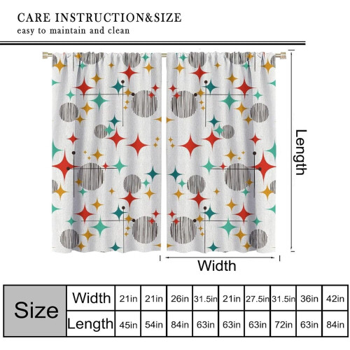 Mid Century Modern Curtains Retro Stars Pattern 2-Panel 2