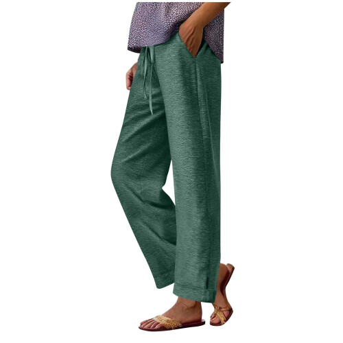 Women's Cropped Pants Solid High-Waisted Drawstring Loose 1