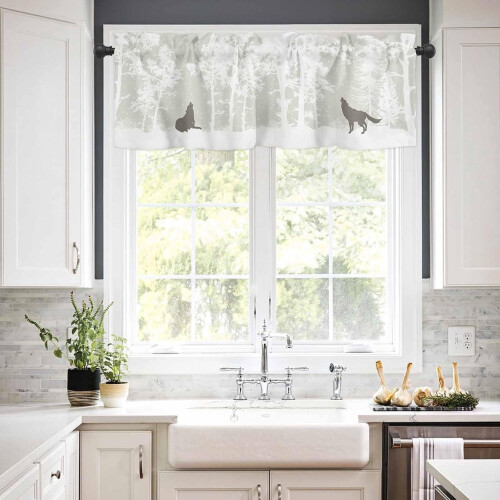 Ensemble de rideaux de cuisine Forest Wolf, pin blanc et gris Wolf24 2