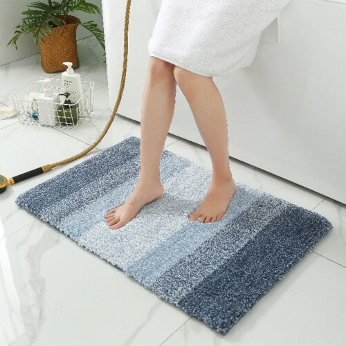 Tapis de bain antidérapant en polyester absorbant l'eau, bleu 1