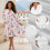 Rosa Erdbeerkleid für Damen, langärmelig, elastisch, Patchwork 6