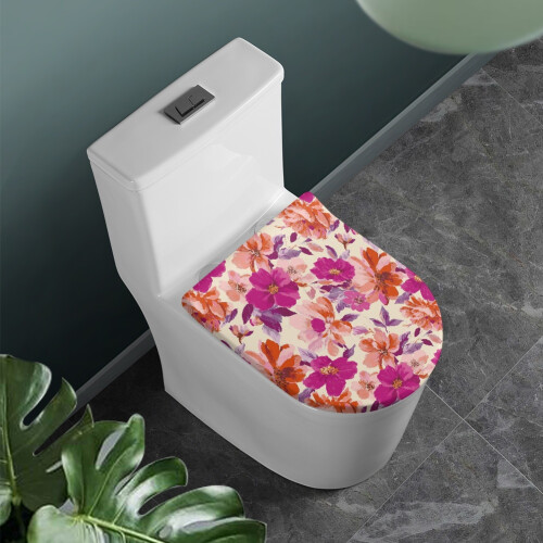 Universell passender, elastischer WC-Deckelbezug mit Blumenmotiv, universell passend 1