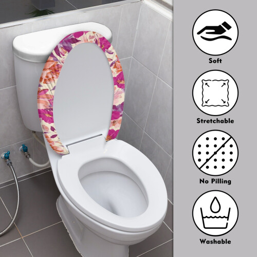 Universell passender, elastischer WC-Deckelbezug mit Blumenmotiv, universell passend 2