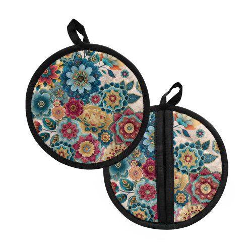 Βάσεις για γλάστρες και γάντια φούρνου σε boho σχέδια με λουλούδια, 2 τεμάχια 1