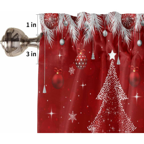 Christmas Kitchen Curtains Set Red Pine Tree Snowflake 2